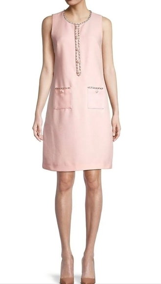 KALR Lagerfeld Rose Tweed Chain Button Sheath Dress - Picture 1 of 13